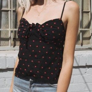 Brandy Melville Sasha Tie Top W/ Flower Detailing